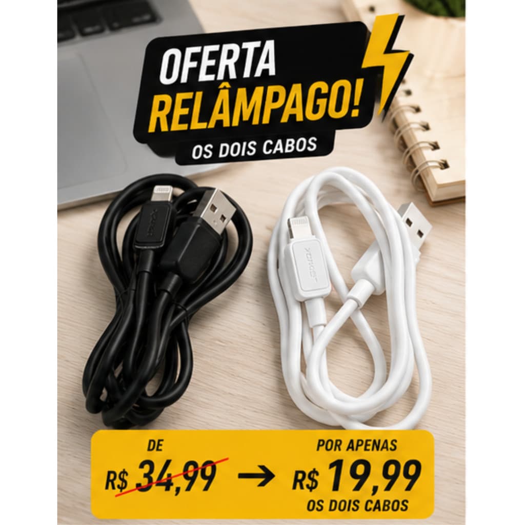 cabo IPhone Lightning 7, 8, 9, XR, 12, 13 e 14 Pro Max Turbo Carregamento Rápido IOS