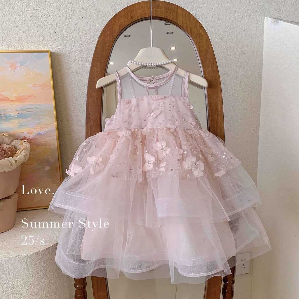 2026 verão meninas vestido de princesa tridimensional borboleta gaze colete pequeno médio pequeno crianças vestido de pr