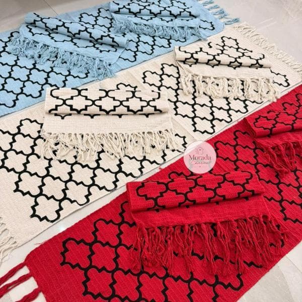 Passadeira Para Cozinha Jogo Tapete 3 Peças Tear Geométrico Estampado Várias Cores 100% Algodão Antiderrapante