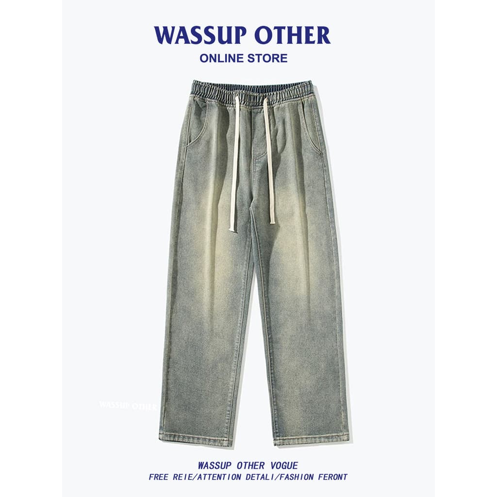 WASSUP ISSUE Jeans Masculino Lama Amarela Calças Retas Homens Primavera Outono Americano High Street Casual Calças de Pe
