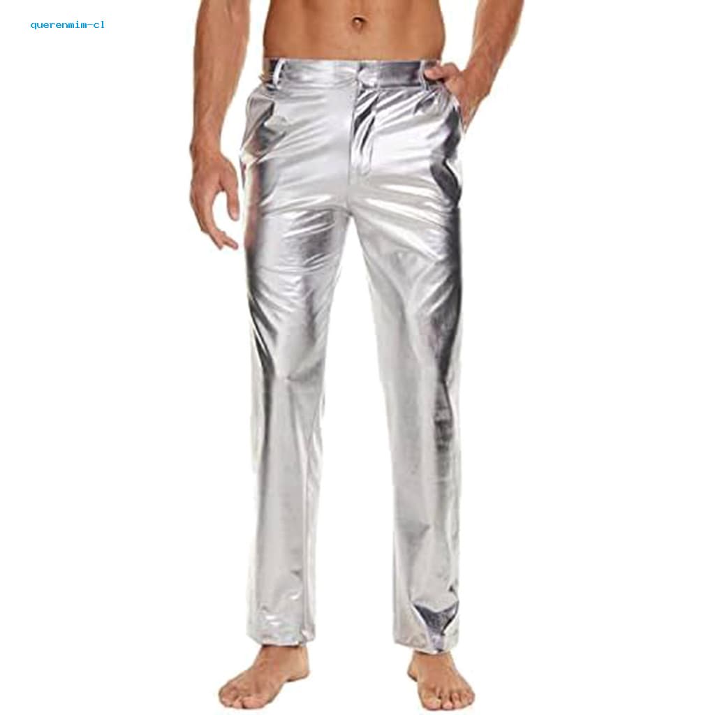 Men Long Pants Durable Bamboo Fiber for Men's Mid-rise Shiny Casual with Button Zipper Fly Reinforced Pockets Solid Colo