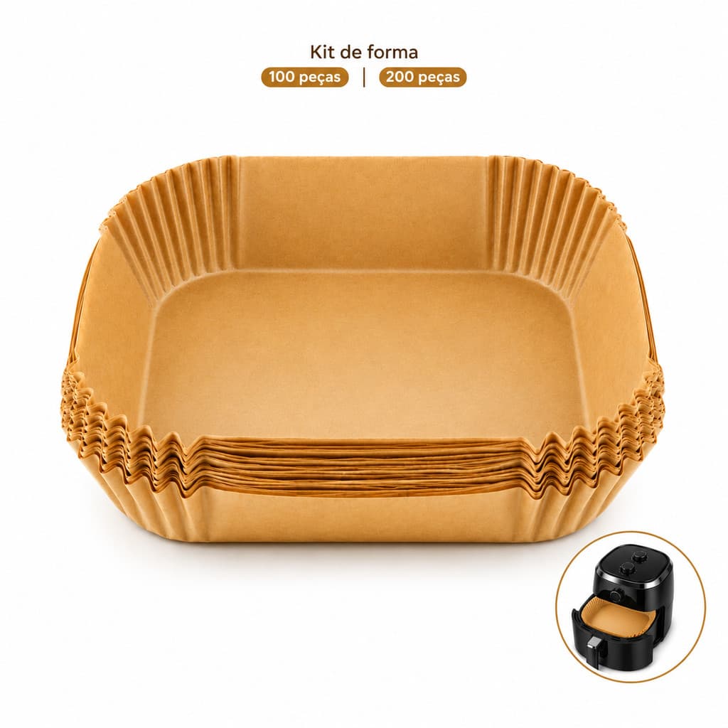 Kit 50 100 150 200 Formas para Air Fryer Papel Manteiga Descartável Antiaderente Forro Quadrada