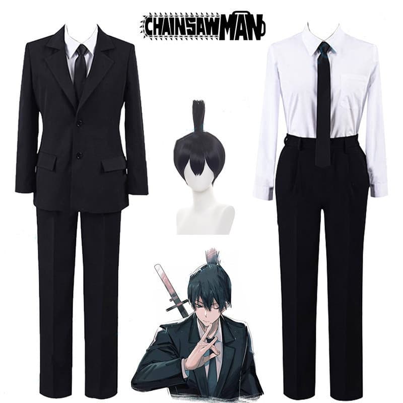 L6GB Anime Chainsaw Man Temporada 2 Hayakawa Aki Fantasias de Cosplay Perucas Uniforme Preto para Role Play de Halloween