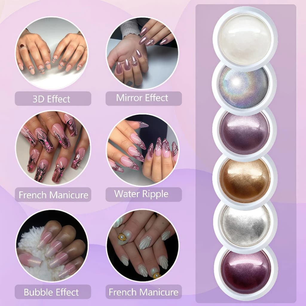 Kit com 6 Pó Cromo Metalizado Unhas Cromado Decoração