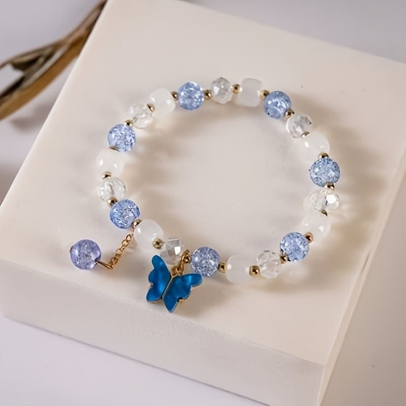 1 pçs moda flor cristal borboleta pulseira colorido cristal borla borboleta pulseira estudante namorada presente