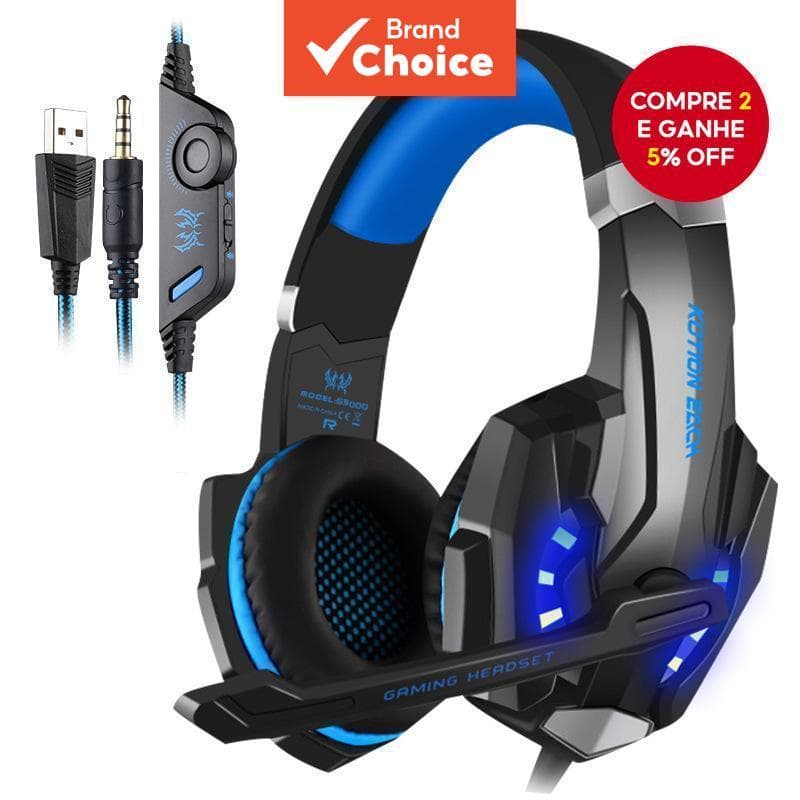 G9000 Fone de ouvido gamer 7.1 com microfone com cancelamento de ruído, sobre-orelha com luz LED e protetores de ouvido