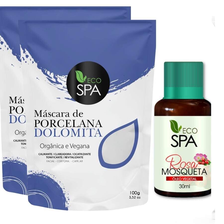 Kit Dolomita Clareadora 200g + Óleo de Rosa Mosqueta Rubiginosa 30ml skin care máscara facial oleosidade clareadora