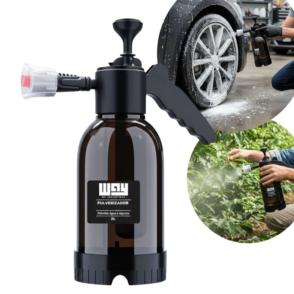 Pulverizador Manual 2 Litros Borrifador com Pressão de Água e Espuma 2 Bicos Ajustáveis Way Iwfe008