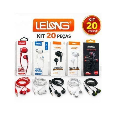 Kit 20 Fones Lelong Stereo Sound Atacado Cores e Modelos