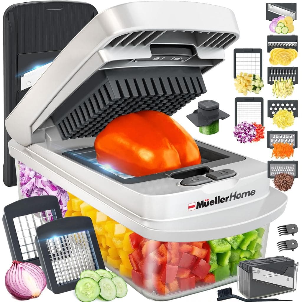 Mueller The Real Original Pro Chopper desde 2013, Picador de Vegetais, Cortador Mandoline, Picador de Alimentos com 8 Lâ