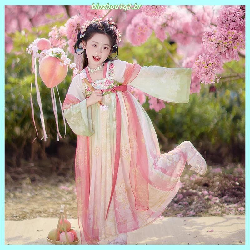 2025 novo estilo primavera crianças hanfu meninas hanfu saia na altura do peito indústria pesada bordado estilo chinês S