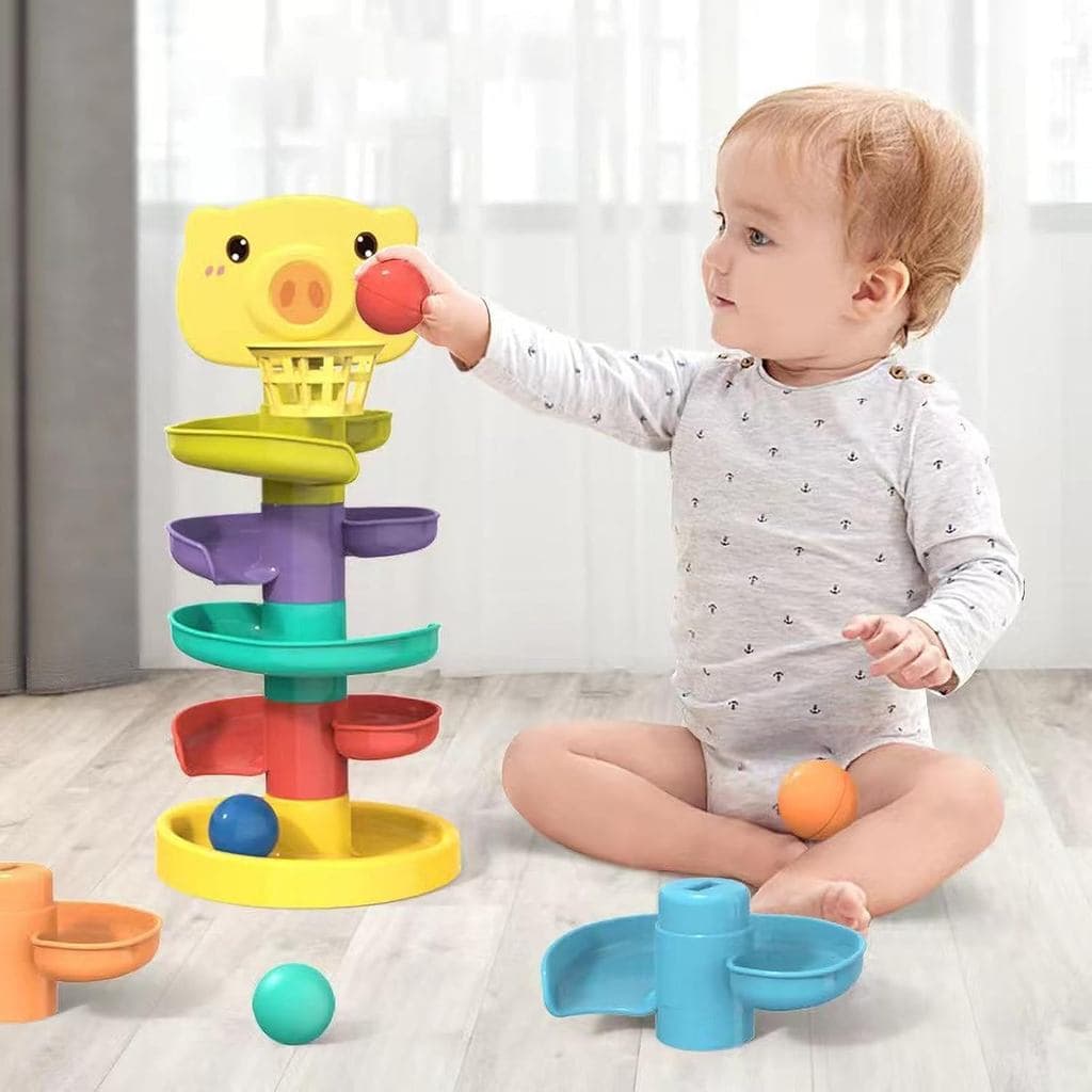 Brinquedo de Queda de Bolas - Calha Helicoidal em Níveis, Sistema de Rampas com Torres Empilháveis, Jogo Educativo de Pi