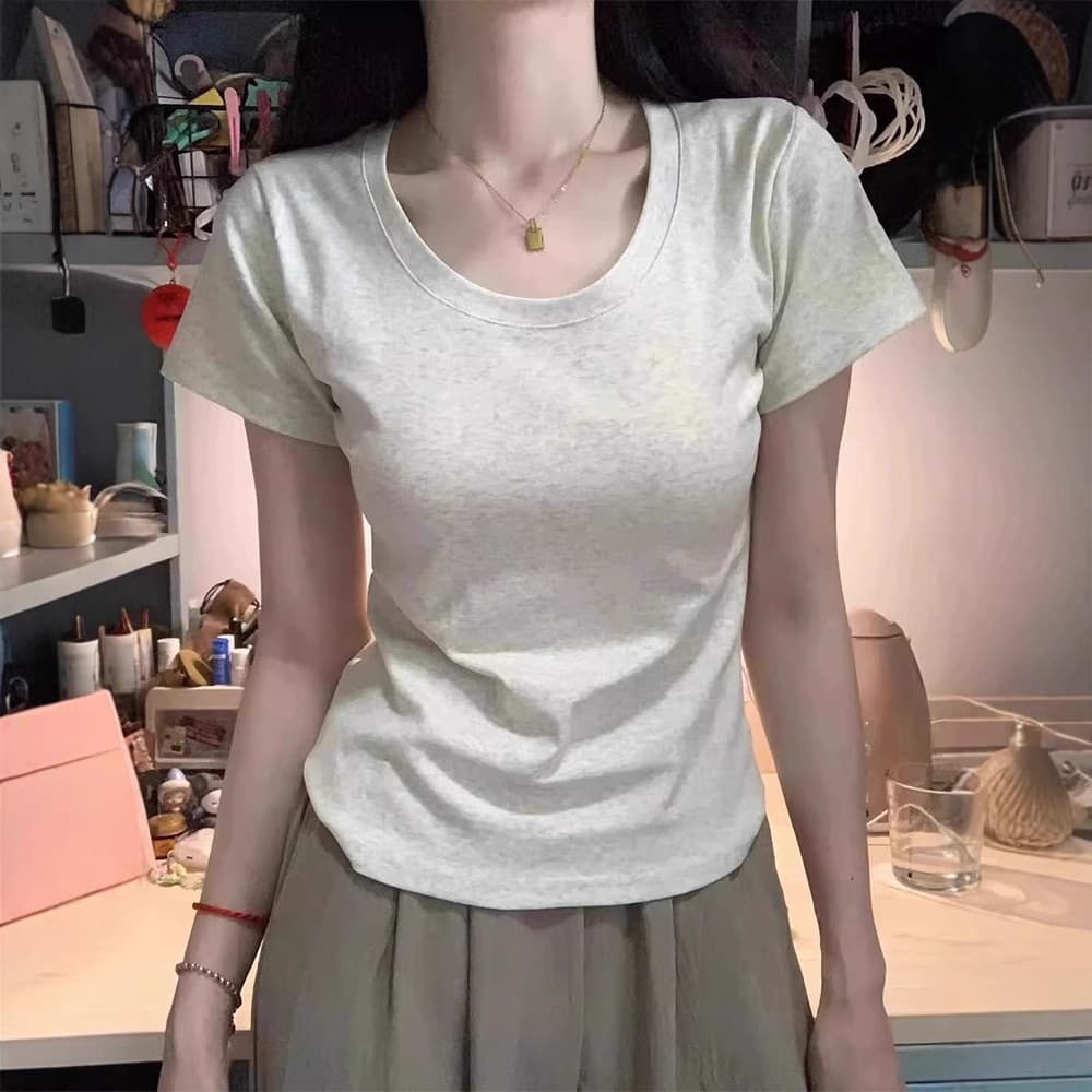 [Produtos prontos para entrega no mesmo dia] Camiseta feminina de manga curta com ombro Formal estilo americano verão no