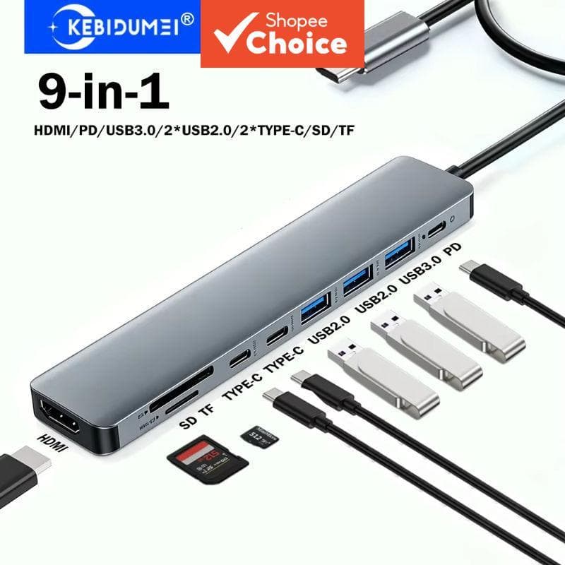 KEBIDUMEI 9 em 1 USB HUB Estação de acoplamento USB 3.0 5 Gbps de transmissão Tipo-C para adaptador HDMI 4K Divisor USB