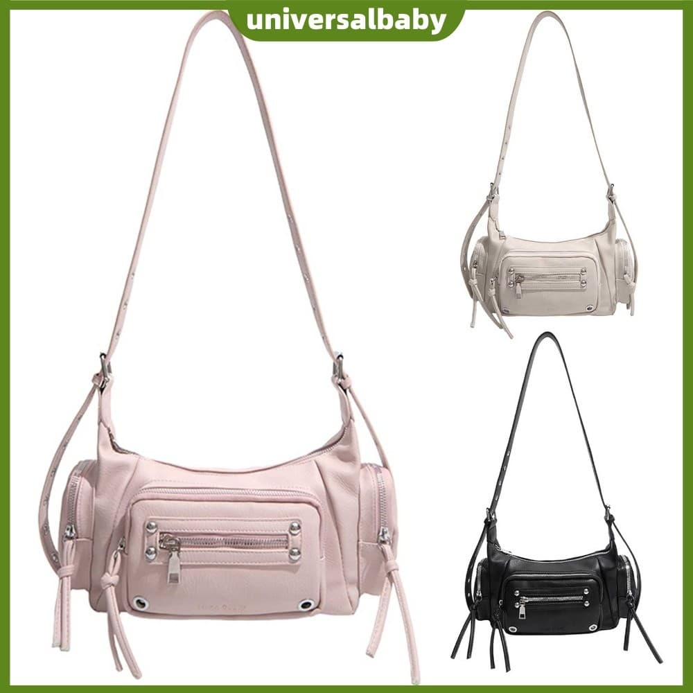 Bolsa Feminina De Couro PU De Metal Com Fecho De Zíper Bolsas Legais Para Motociclistas [universalbaby.br]