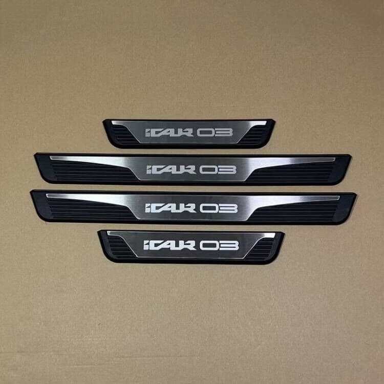 Aço Inoxidável Guarnição de Soleira Proteção de Porta de Carro para Chery iCar 03, Conjunto de 4 peças