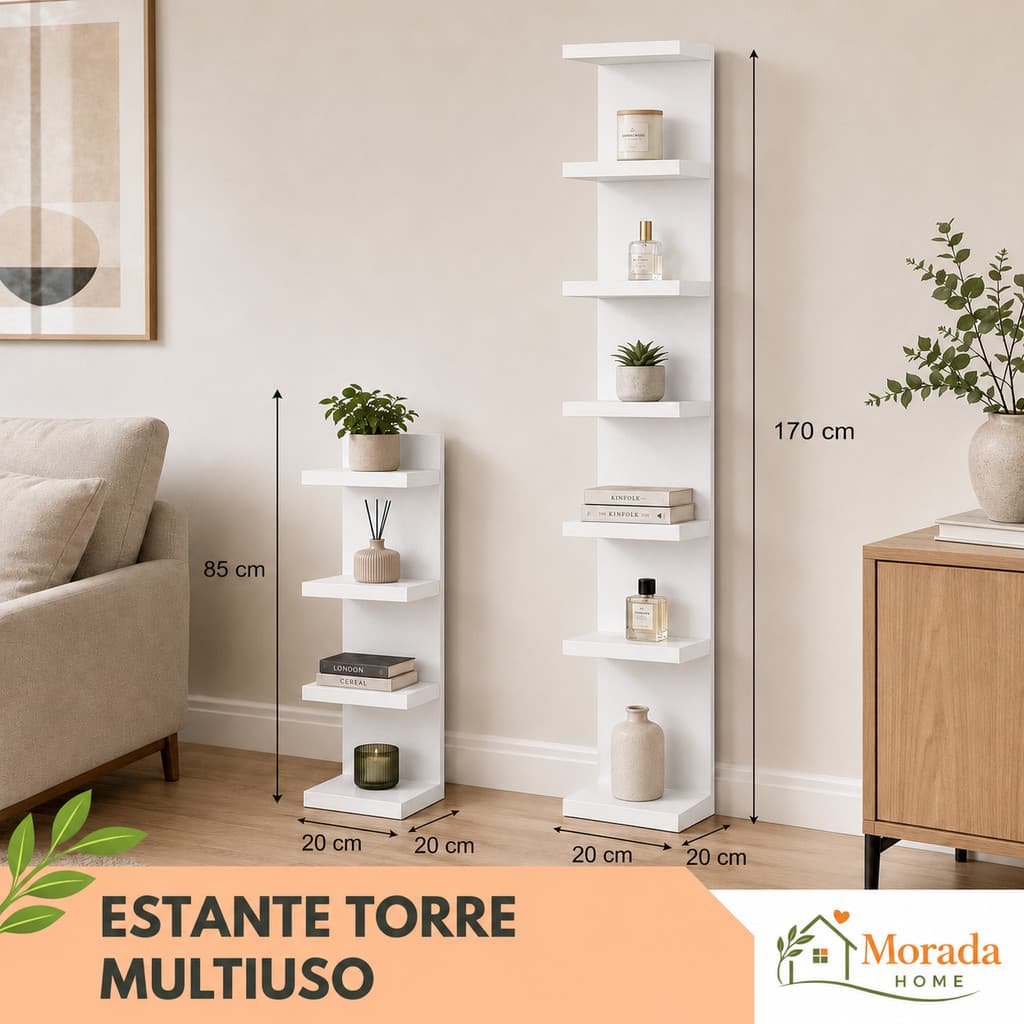 Estante Torre Multiuso com Prateleiras 170cm e 85cm para Sala, Quarto, Banheiro e Escritório