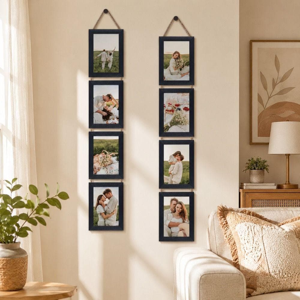 Moldura Suspensa FIWICKA , Porta-Retratos De Arte De Parede De 6 Polegadas Estilo Rústico , Retrô Para Retrato De Famíli