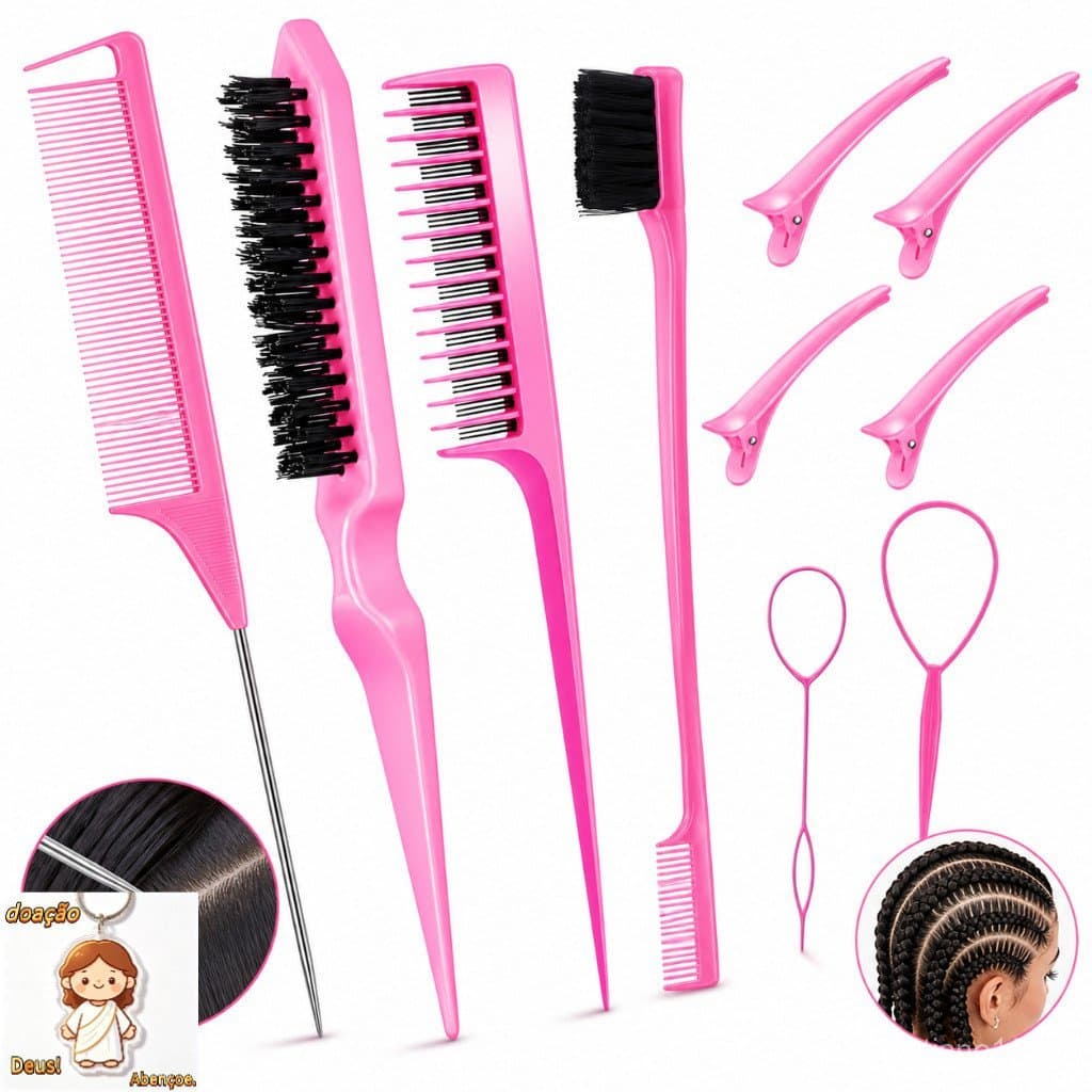 KIT 3/10 Conjunto De Escovas De Cabelo Com Trança Francesa Pente Conjunto Escova Estilo De Cabelo
