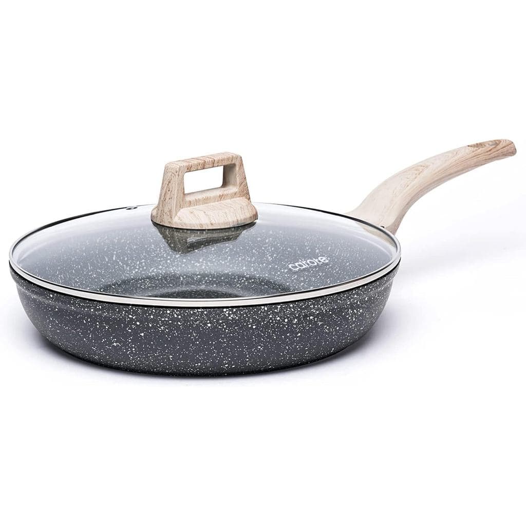 Frigideira Antiaderente CAROTE, Frigideira de Granito Antiaderente com Tampa de Vidro, Frigideira para Ovos e Omeletes,