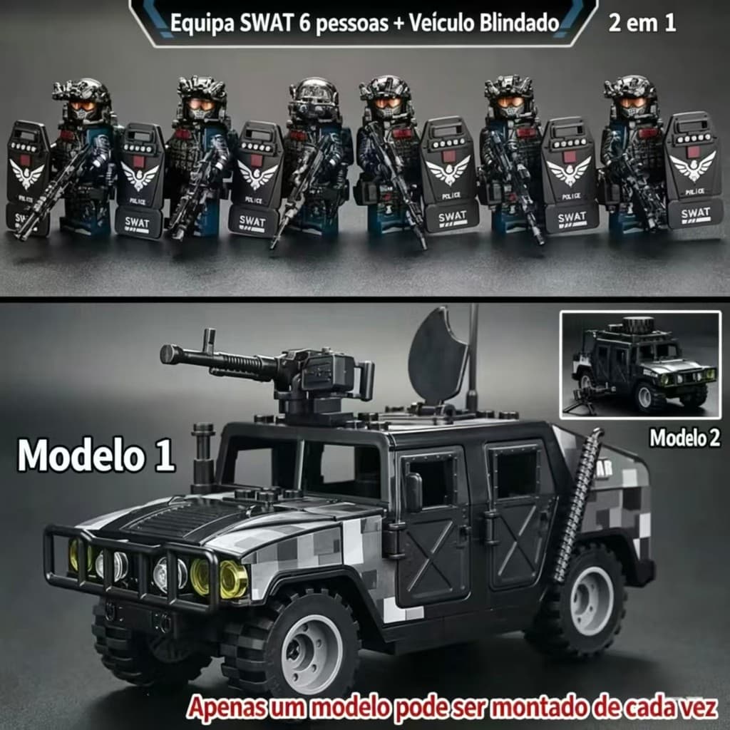 SWAT Delta Force compatível com conjunto Lego, 6 bonecas militares + veículos armados + robôs tipo lobo + 48 armas tátic