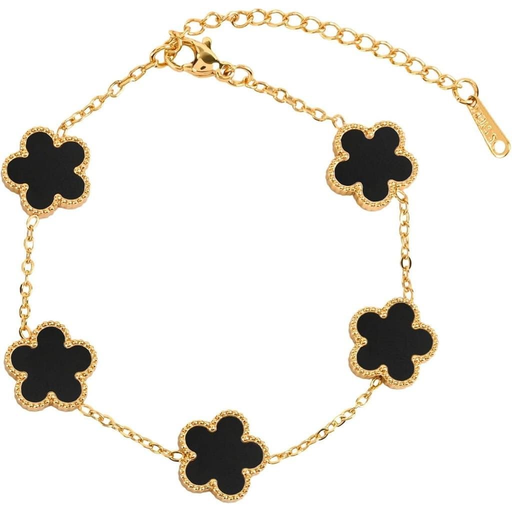 Pulseira Feminina Trevo de Quatro Folhas Hipoalergênica em Aço Inoxidável Banhada a Ouro 18K Ajustável para Mulheres, Pu
