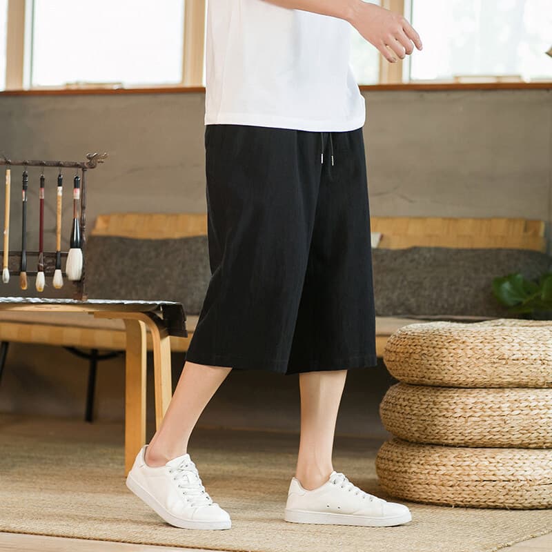 Novo produto Calças cortadas de linho masculinas verão estilo fino calças casuais de seda gelada calças de linho de algo