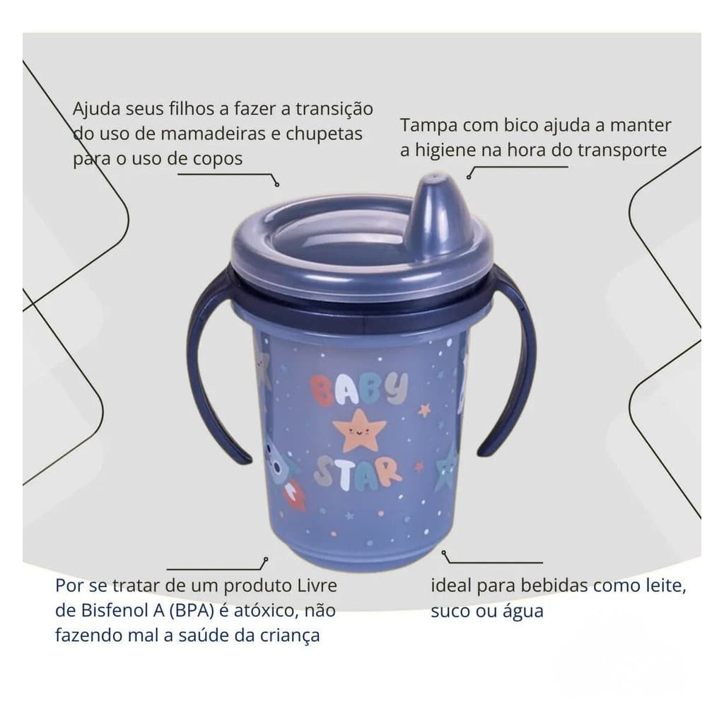 Plasútil Caneca Copo Astronauta para Transição Treinamento com Alça Removível e Tampa 330ml