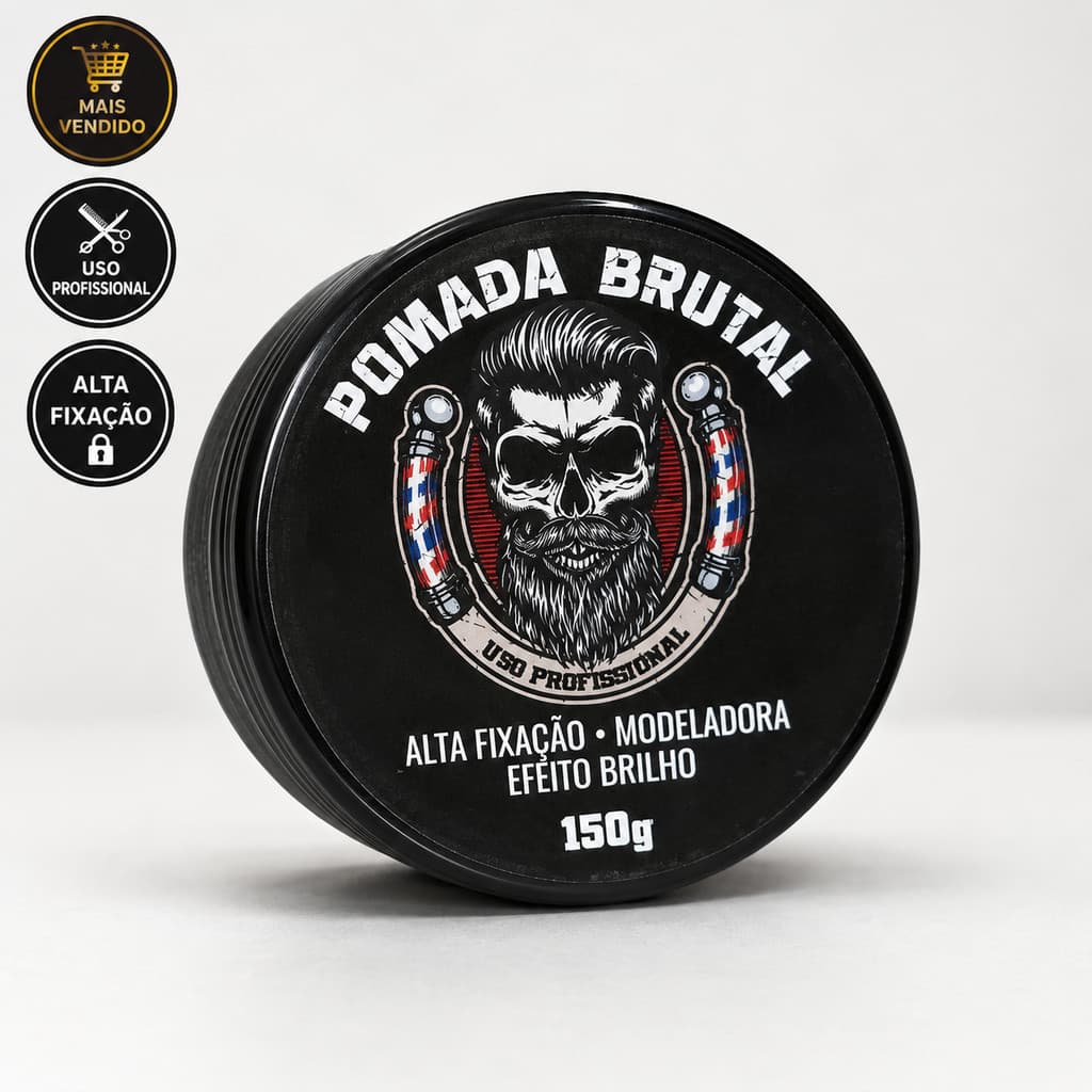 Pomada Brutal 150g Alta Fixação Modeladora Efeito Brilho Uso Profissional para Cabelos