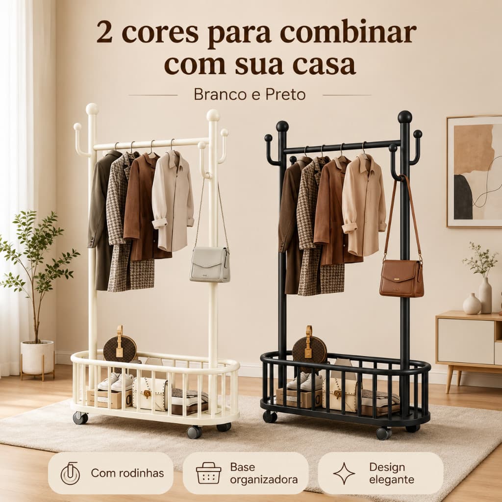 Arara Armário Com Rodinha Sapateira Cabideiro Prateleiras Guarda Roupa Portátil Arara Multifuncional