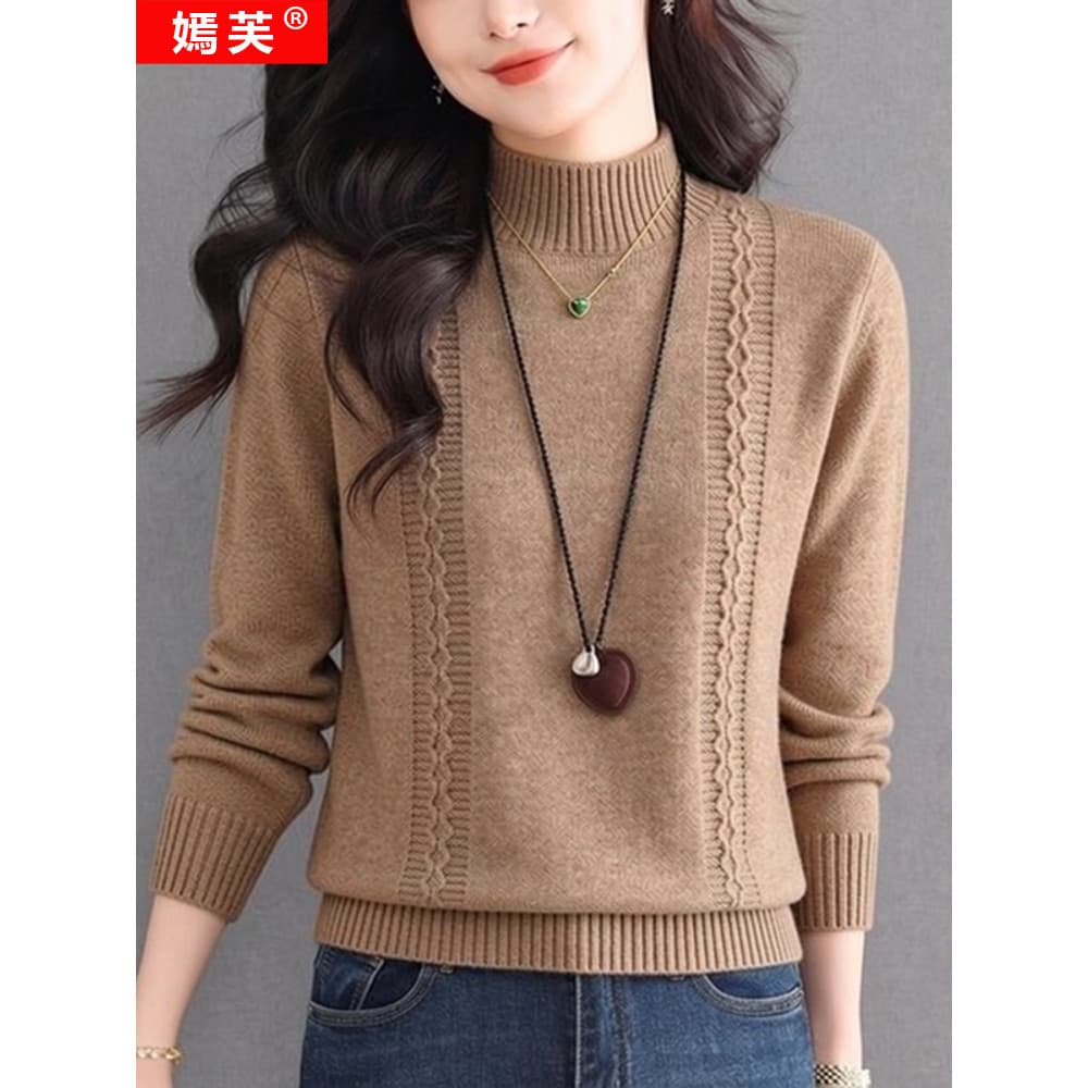 Outono inverno novo estilo camisola feminina meia gola alta camisola mãe moda topo pode usar malhas exteriores