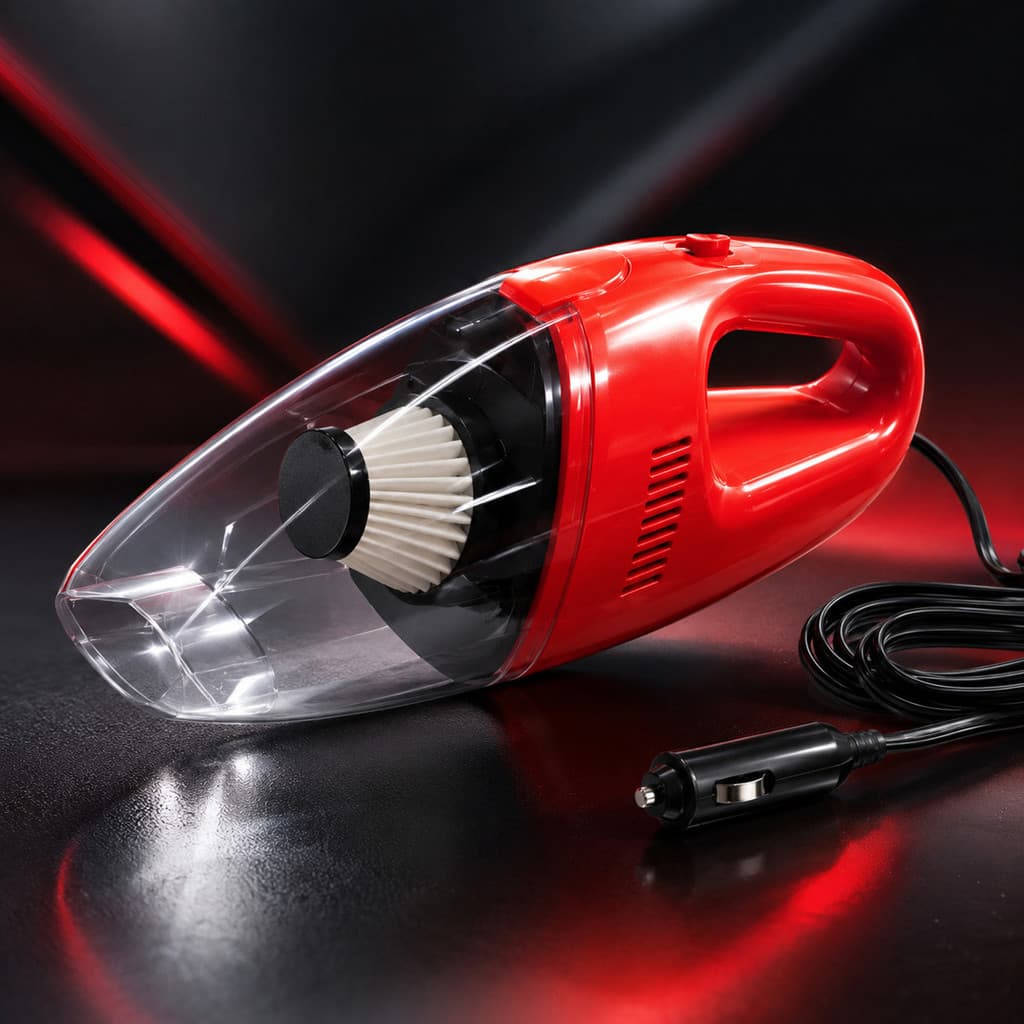 Aspirador de Pó Automotivo 12V 60W 400ml Portátil Cabo 3m com Bico Extensor para Carro Vermelho