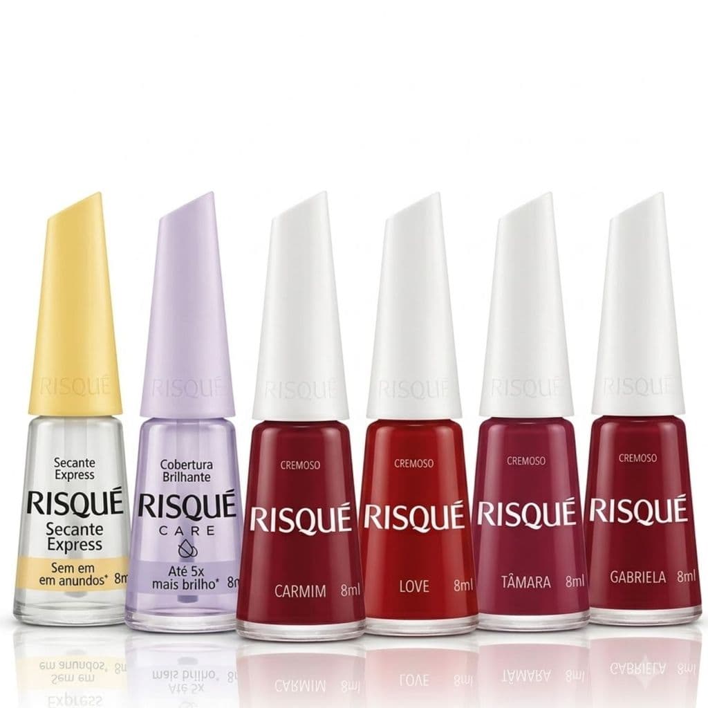 Kit 6 Esmaltes Risque Vermelhos Love Carmim Gabriela Secante