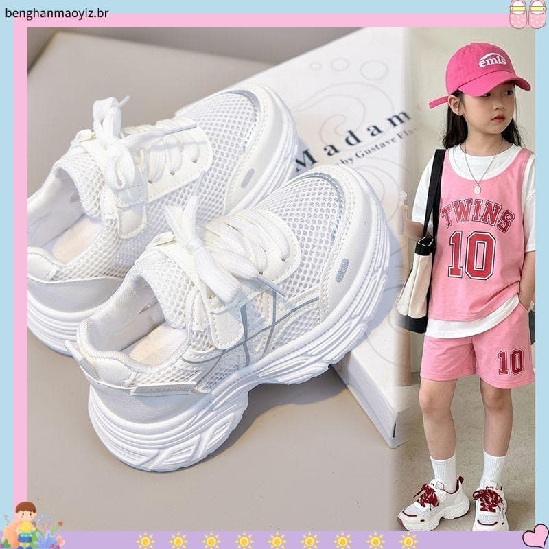 Pequenos sapatos brancos Campus designado sapatos verão desempenho tênis de cano baixo meninos malha respirável meninas