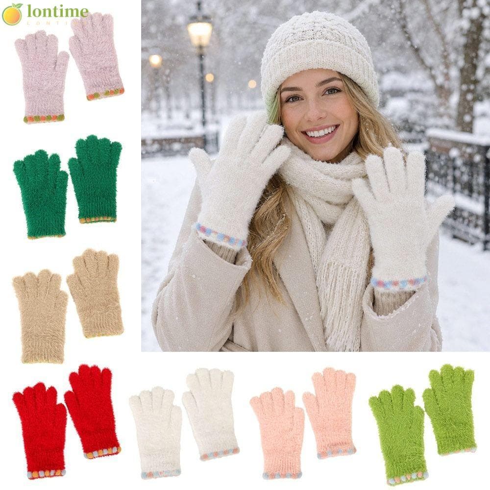 LONTIME Luvas De Pelúcia , Térmicas De Inverno De Lã Longa Térmica Cinco Dedos Macia Resistente Ao Frio