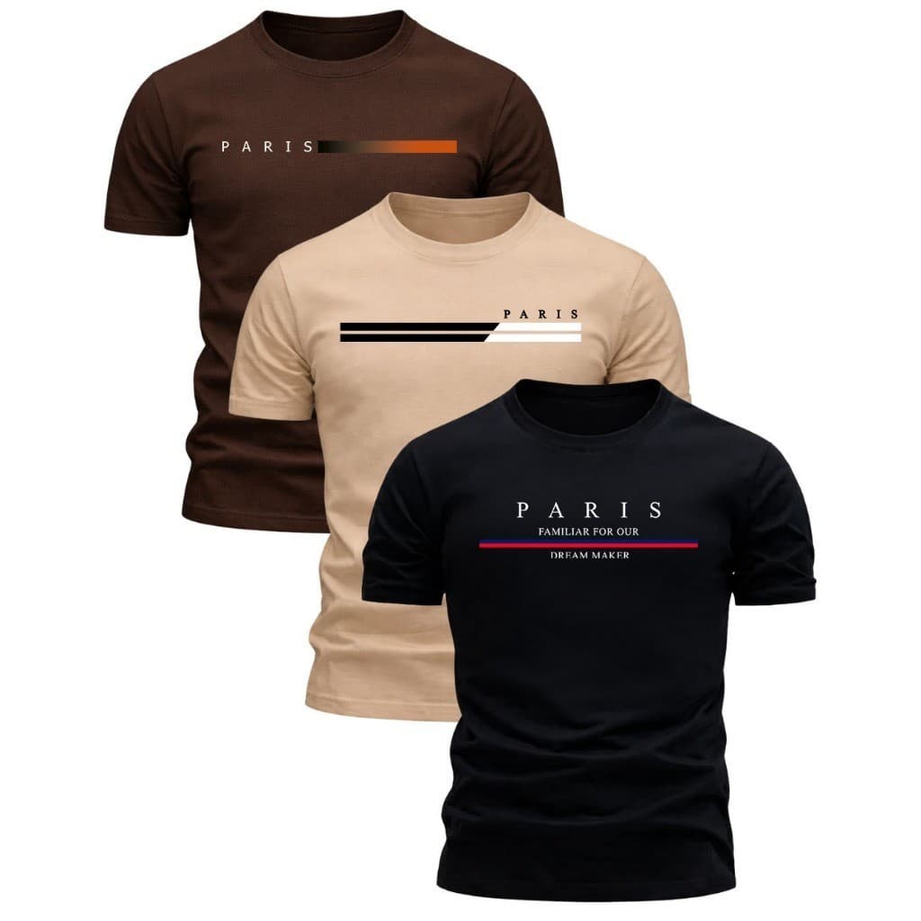 Kit 3 T-Shirts Paris Premium Variedades 100% Algodão