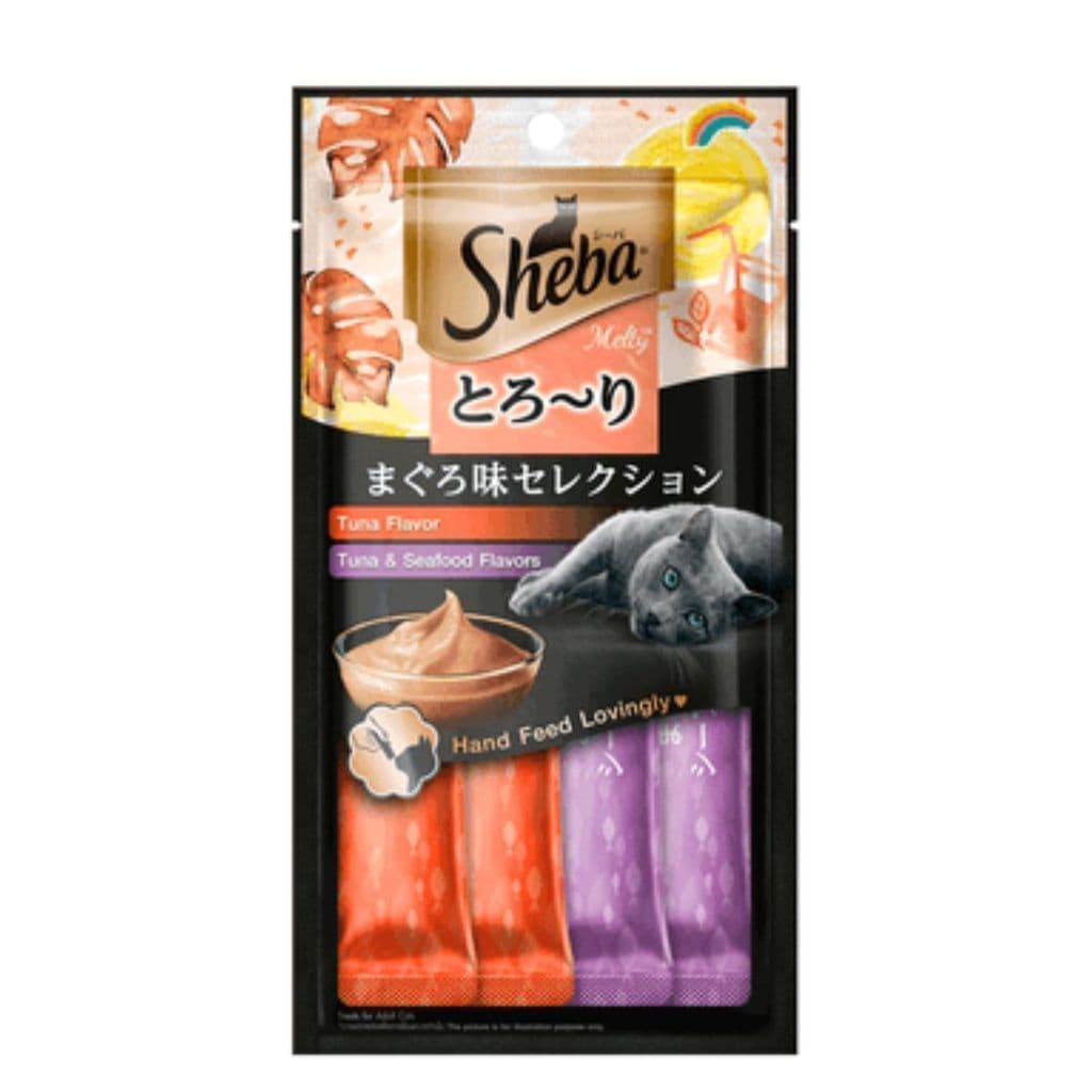 Petisco Cremoso Sheba para Gatos Tipo Churu Atum Atum Camarão 4 tubes 12gramas