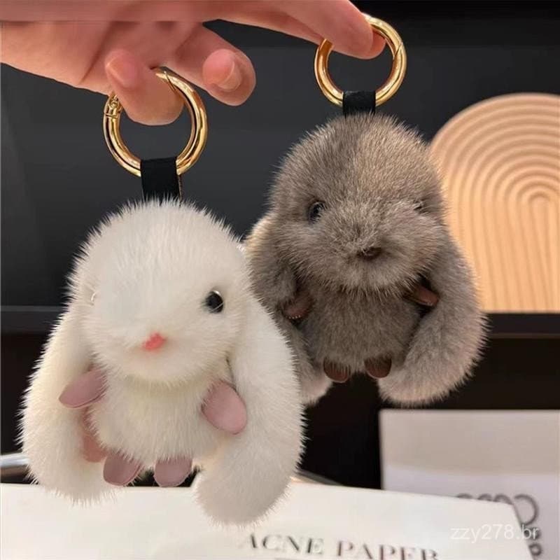 D-Toy Bonito Coelho Fofo Chaveiro Anel De Pelúcia Pompom Saco Pingente Para Casal Carro Jóias Presentes .