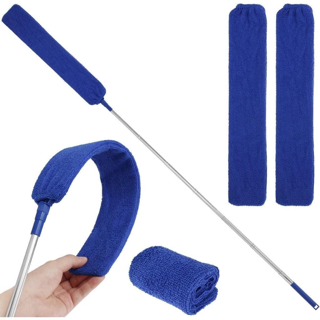 Escova Retrátil para Limpeza de Frestas com Cabo Longo (de 30 a 100 polegadas), Ferramentas de Limpeza com 3 Panos de Mi