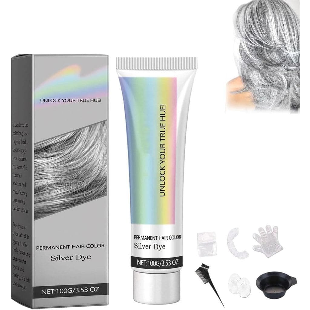 Tintura de cabelo prateada 2 em 1, tintura de cabelo metálica, de cabelo, tintura permanente prateada moderna, f
