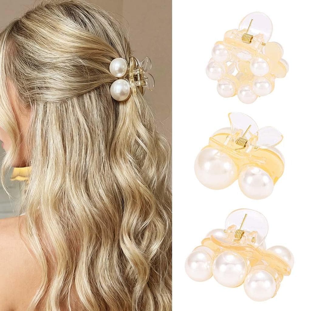 CAKURE Presilhas de Cabelo com Pérolas Brancas, Acessórios Decorativos para Cabelo Feminino (Pacote com 3) (Branco, Conj