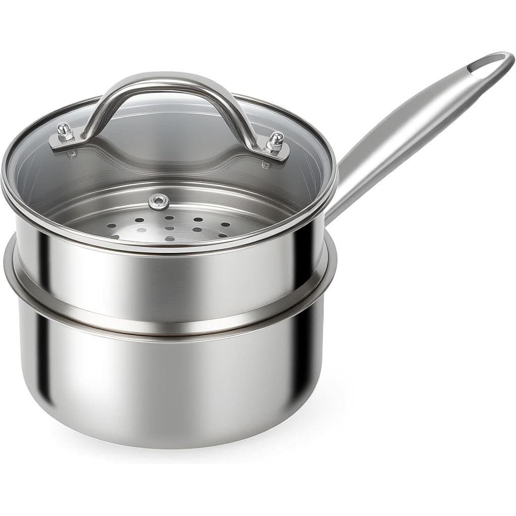 Panela de Aço Inoxidável Ohtomber - Panela a Vapor Tri-Ply de 1,5 Litros para Cozinhar, Panela Pequena com Cesto para Co