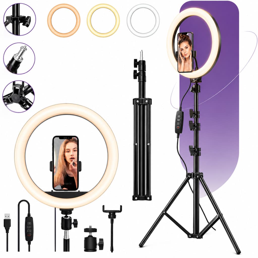 Iluminador Ring Light LED 10 Polegadas com Tripé 2.10 metros para Fotos e Celular