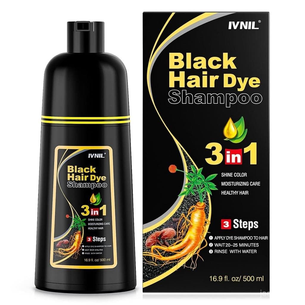 Shampoo Tintura de Cabelo Ivnil Preto para Cobertura de Cabelos Brancos para Mulheres e Homens |   Fácil de usar em casa