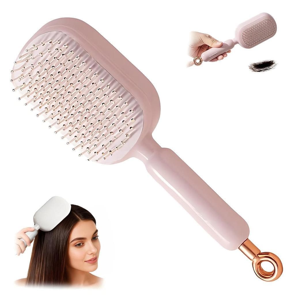 Escova de Massagem Retrátil com Almofada, Escova de Cabelo Retrátil Autolimpante com Design de Limpeza com um Único Puxã
