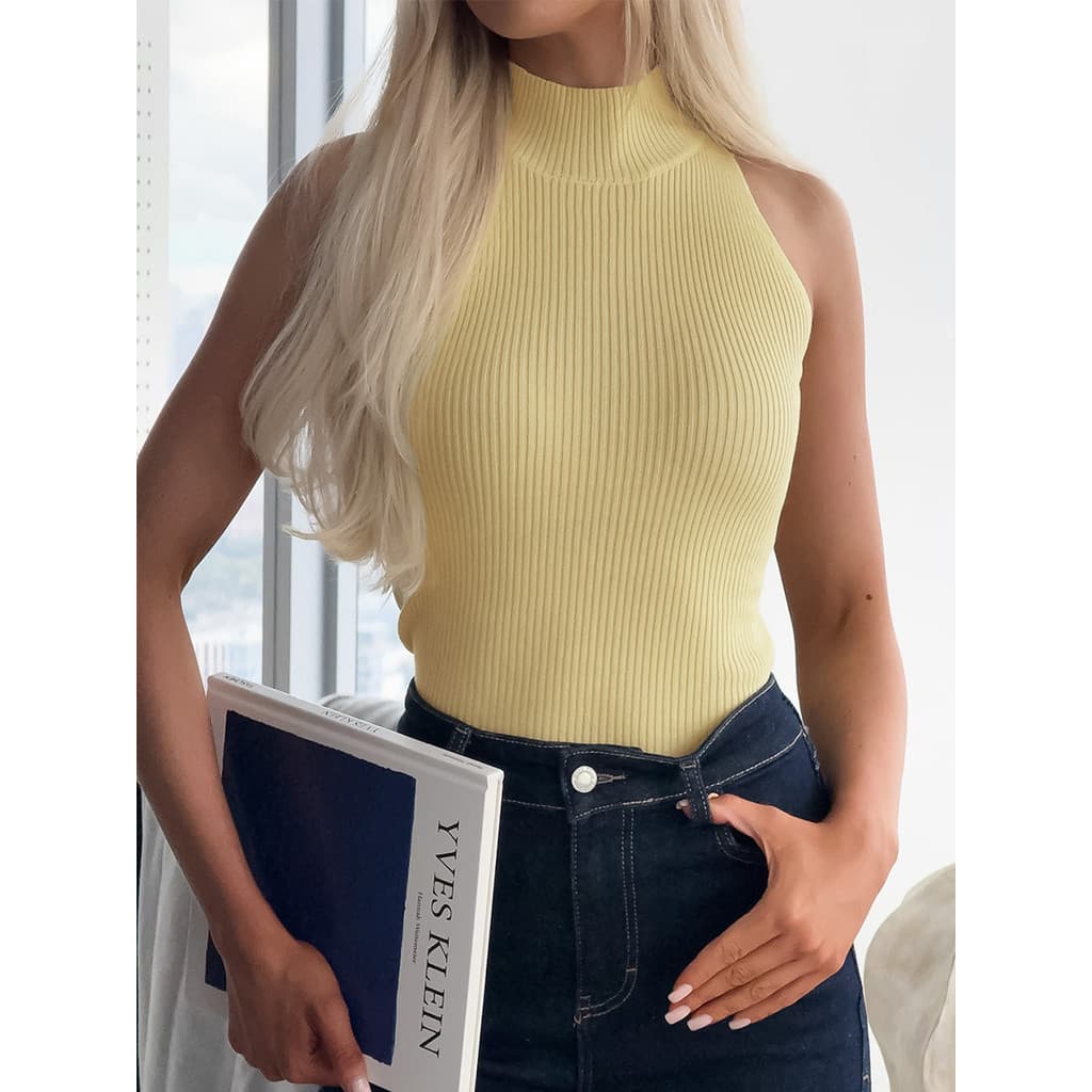 [Novo produto] Colete de malha feminino temperamento meia gola alta Slim fit colete de malha