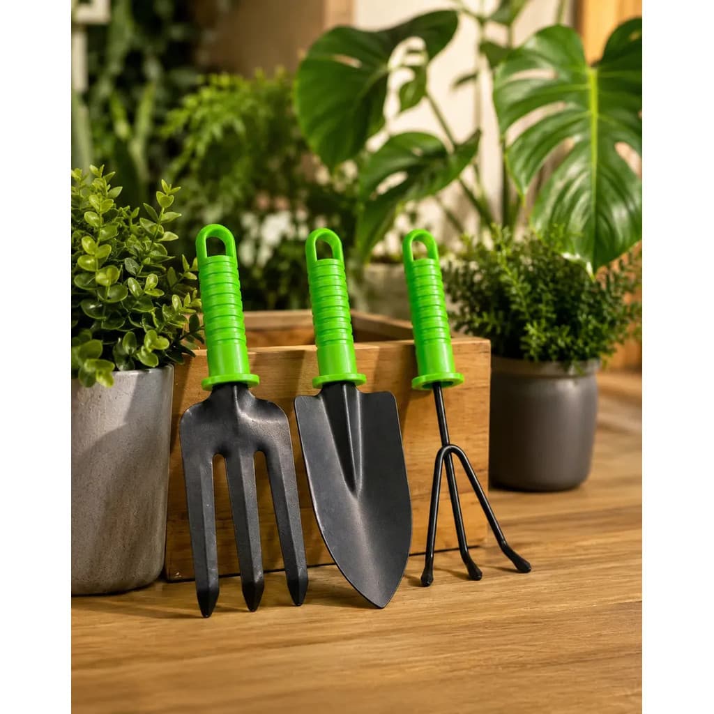 Kit Jardinagem com Pá Garfo Ancinho 3 Peças para Hortas Jardins