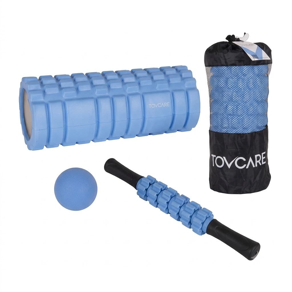 Kit Liberação Miofascial Rolo Bola Bastão Foam Roll Tovcare Azul