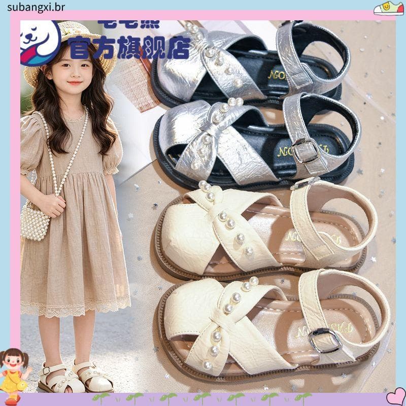 Urso peludo meninas sapatos Baotou 2026 verão novo estilo sapatos infantis princesa sola macia sapatos casuais do bebê