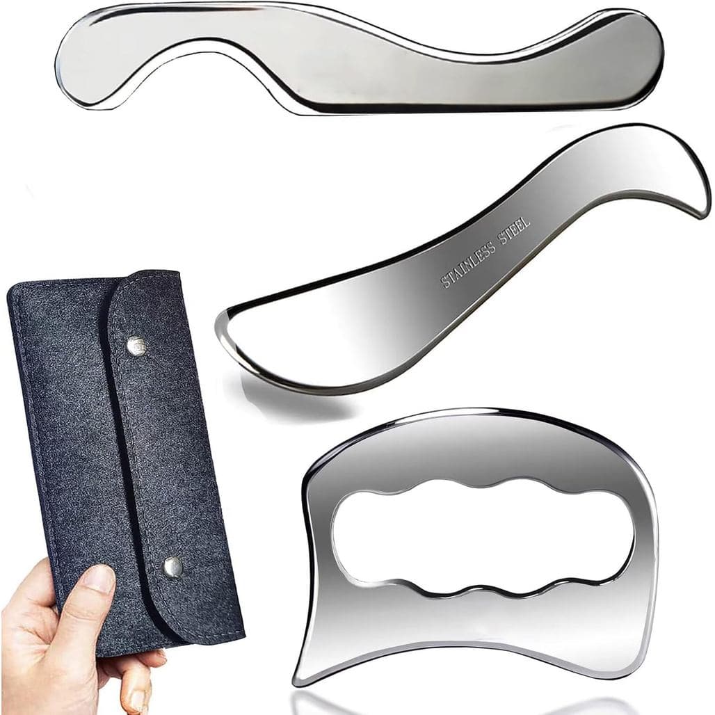 Conjunto de Ferramentas para Massagem Muscular 3 em 1, Ferramenta de Massagem Gua Sha em Aço Inoxidável, Ferramentas IAS